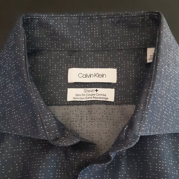 Calvin Klein Steel+ SZ 15 Slim Fit Men's Button Up Grey Shirt ⚡️BUY 3 for $55⚡️ - Picture 3 of 14